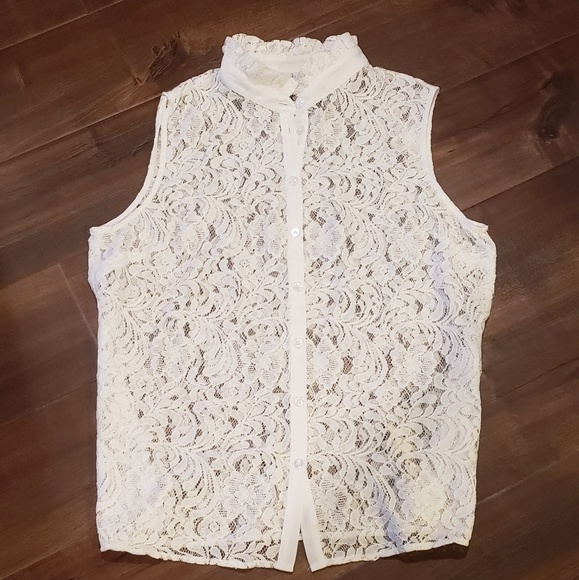 New York & Company Tops - NY&Co White Lace Sleeveless Blouse